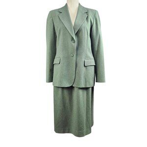 Pendleton Virgin Wool Single Breasted Lined Green Blazer Jacket Skirt Suit Set